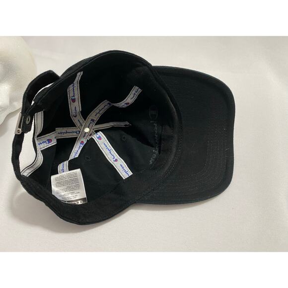 CHAMPION hat black adjustable cotton cap white raised logo Men's Women's - Picture 3 of 10